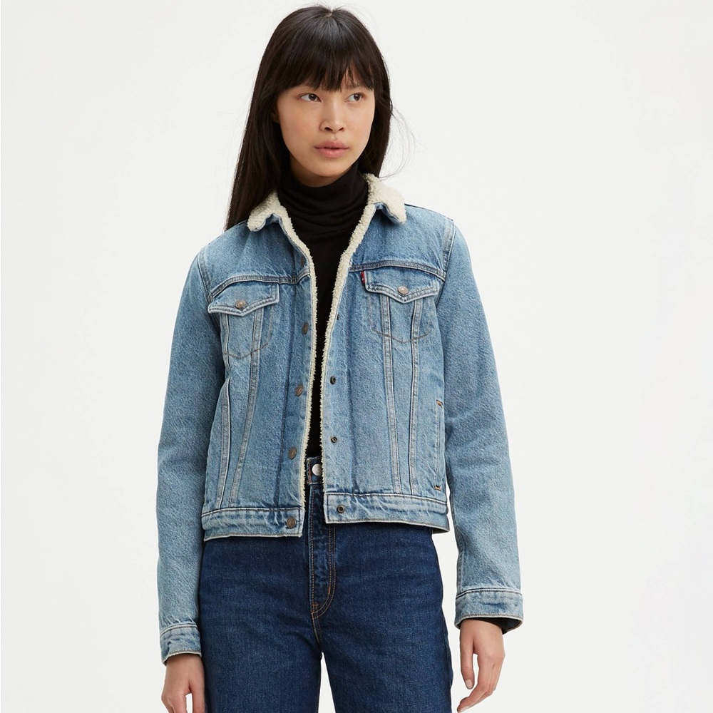 NWT {LEVI’S} Original Denim Sherpa Trucker Jacket, XL - Picture 2 of 10